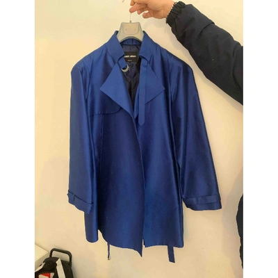 Pre-owned Giorgio Armani Silk Trench Coat In Blue