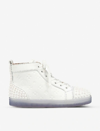 Shop Christian Louboutin Lou Spikes 2 Flat Clf Gommato/clf Gom Lo In White/white+gom