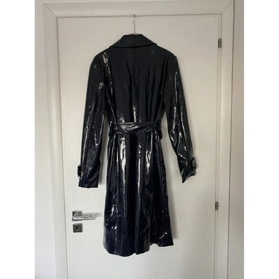 Pre-owned La Perla Patent Leather Trench Coat In Blue