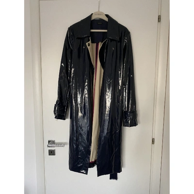 Pre-owned La Perla Patent Leather Trench Coat In Blue