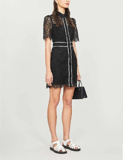 Shop Sandro Livy Embroidered-floral Lace Mini Dress In Black