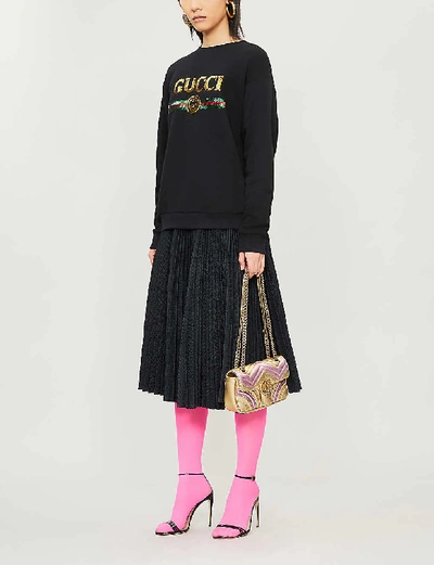 Shop Gucci Logo Tiger-embroidered Cotton-jersey Sweatshirt In Black+yellow