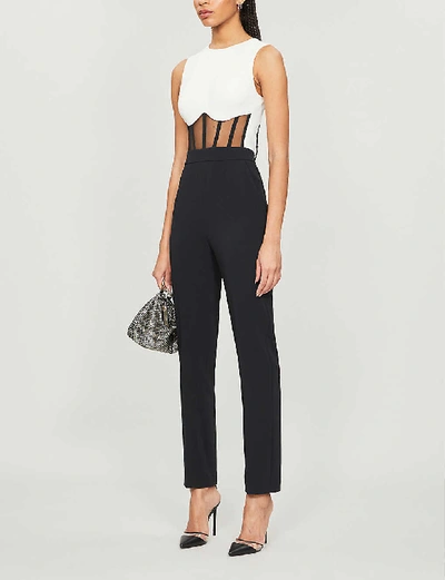 Shop David Koma Contrasting Sheer-panel Crepe Jumpsuit In Black+white