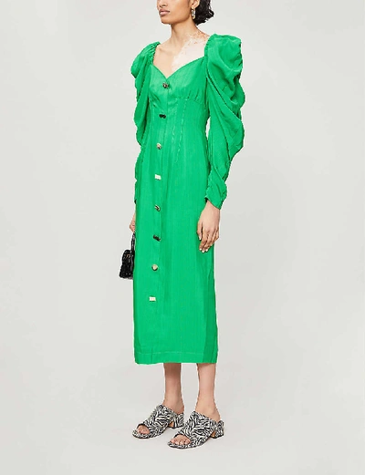 Shop Rejina Pyo Betty Puffed-sleeve Woven Midi Dress In Green