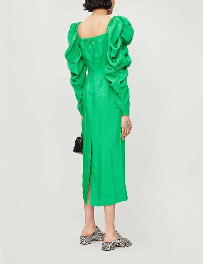 Shop Rejina Pyo Betty Puffed-sleeve Woven Midi Dress In Green