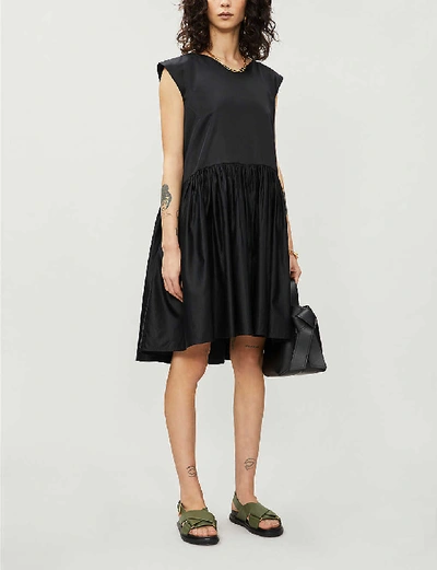 Shop Merlette Capped-sleeve Cotton And Silk-blend Mini Dress In Black