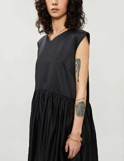 Shop Merlette Capped-sleeve Cotton And Silk-blend Mini Dress In Black