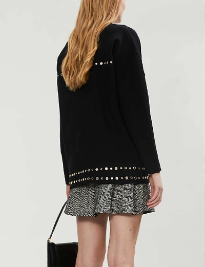 Shop Sandro Bamo Embellished Knitted Cardigan In Black