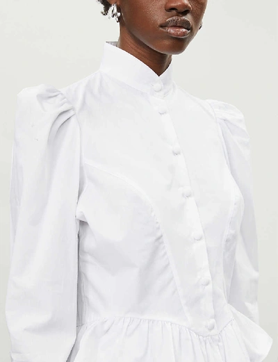 Shop Batsheva Grace High-neck Puff-sleeve Cotton-poplin Blouse In White