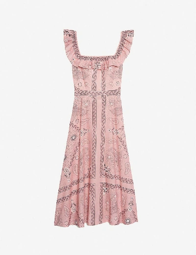 Shop Sandro Gale Linen And Cotton-blend Midi Dress In Powder