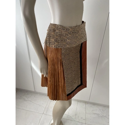 Pre-owned Trussardi Leather Mid-length Skirt In Camel