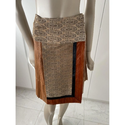 Pre-owned Trussardi Leather Mid-length Skirt In Camel