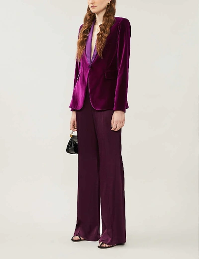 Shop Alice And Olivia Macey Single-breasted Stretch-velvet Blazer In Merlot