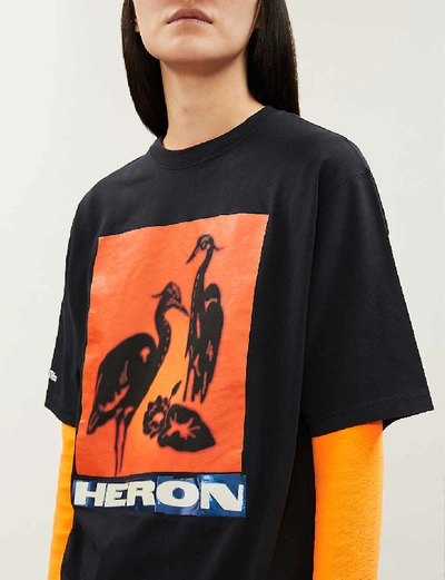 Shop Heron Preston Heron-print Cotton-jersey T-shirt In Black
