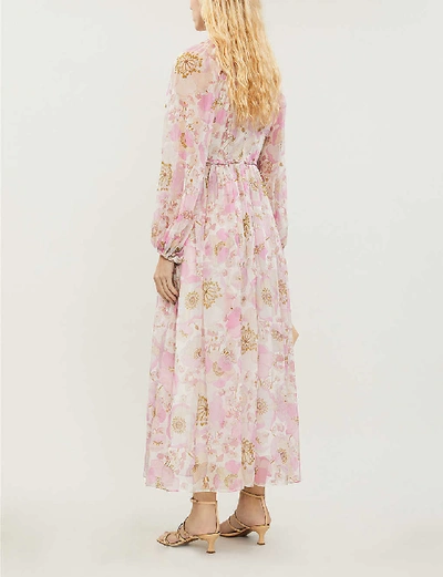 Shop Zimmermann Super Eight Floral-print Silk-crepe Midi Dress In Pink+poppy