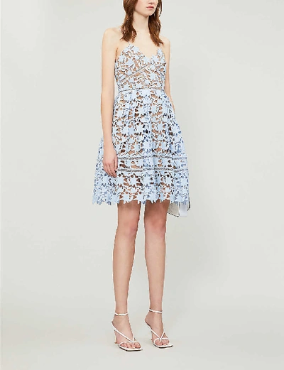 Shop Self-portrait Azaelea Woven-lace Mini Dress In Light+blue