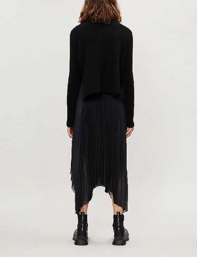 Shop Allsaints Lerin Graphic-pattern Crepe Midi Dress In Black/ink