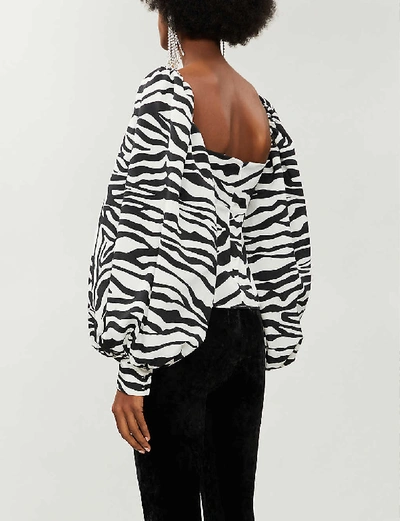 Shop Attico Puffed-sleeve Zebra-print Satin-crepe Blouse In Zebra+print