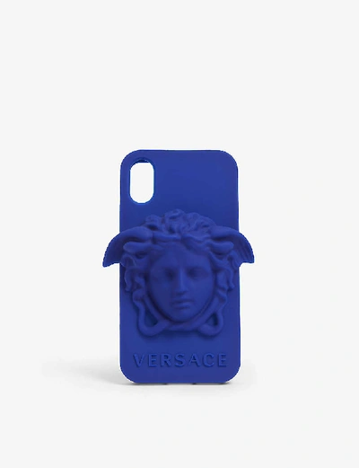Shop Versace Medusa Logo Silicone Iphone X Case In Blue