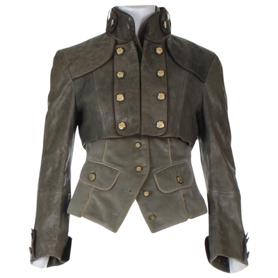 Pre-owned Dolce & Gabbana Leather Jacket In Khaki