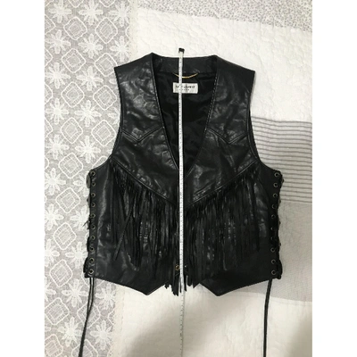 Pre-owned Saint Laurent Leather Short Vest In Black