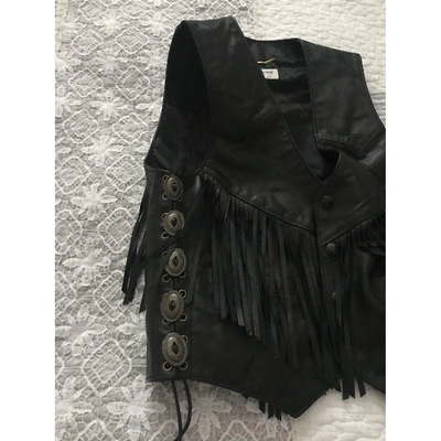 Pre-owned Saint Laurent Leather Short Vest In Black