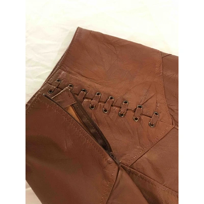 Pre-owned Pinko Leather Mid-length Skirt In Brown