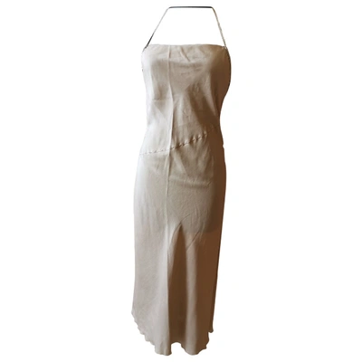 Pre-owned Costume National Silk Mid-length Dress In Beige