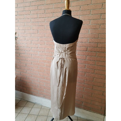 Pre-owned Costume National Silk Mid-length Dress In Beige