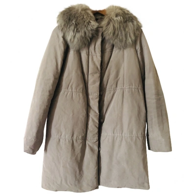 Pre-owned Moncler Long Khaki Raccoon Coat