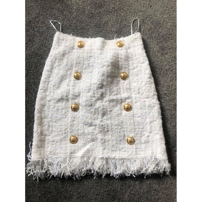 Pre-owned Balmain Tweed Mid-length Skirt In Ecru