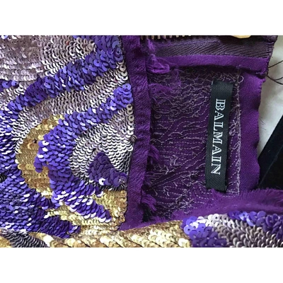 Pre-owned Balmain Glitter Mini Dress In Purple