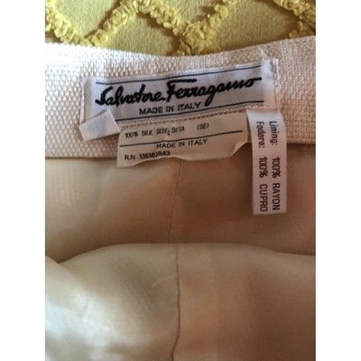 Pre-owned Ferragamo Silk Skirt Suit In Ecru