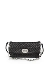 Miu Miu Nappa Crystal Embellished Leather Shoulder Bag In Black
