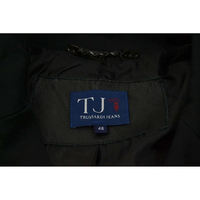 Pre-owned Trussardi Jeans Leather Biker Jacket In Black