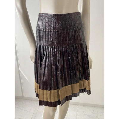 Pre-owned Trussardi Leather Mid-length Skirt In Brown