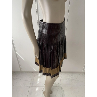 Pre-owned Trussardi Leather Mid-length Skirt In Brown
