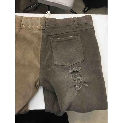 Pre-owned Dolce & Gabbana Khaki Leather Trousers