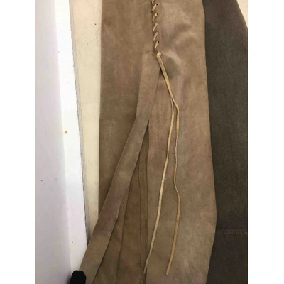 Pre-owned Dolce & Gabbana Khaki Leather Trousers