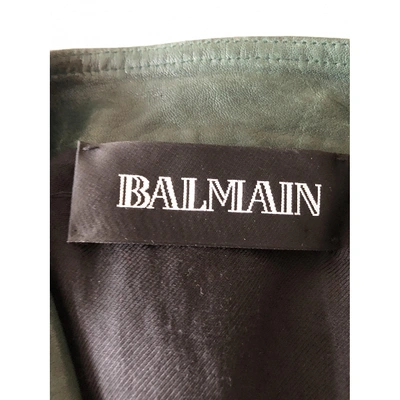 Pre-owned Balmain Green Leather Leather Jacket