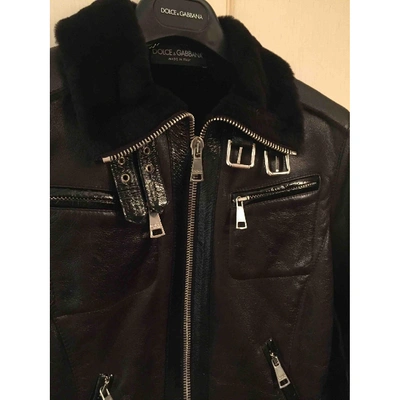 Pre-owned Dolce & Gabbana Leather Biker Jacket In Brown