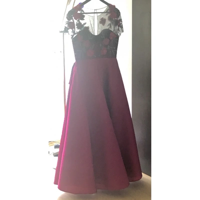 Pre-owned Marchesa Glitter Maxi Dress In Burgundy