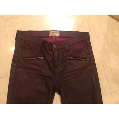 Pre-owned Current Elliott Leather Slim Pants In Burgundy