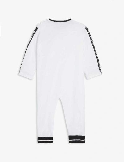 Shop Balmain Logo Tape Cotton Playsuit Hat And Bib Set 3 - 18 Months In White / Black