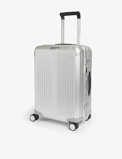 Shop Samsonite Lite-box Alu Spinner Hard Case 4 Wheel Cabin Suitcase 55cm In Aluminium