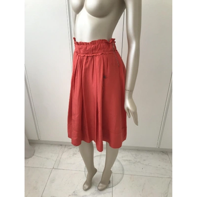 Pre-owned Nina Ricci Silk Mid-length Skirt In Orange