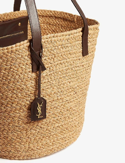Shop Saint Laurent Panier Raffie Tote Bag In Natural Tan