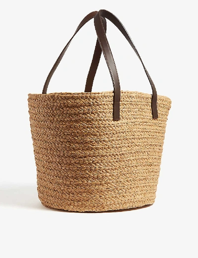 Shop Saint Laurent Panier Raffie Tote Bag In Natural Tan