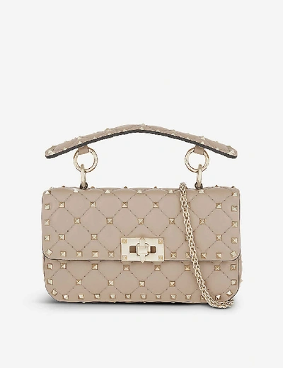 Shop Valentino Rockstud Spike Quilted Leather Small Shoulder Bag In Poudre
