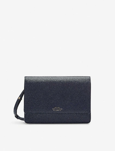 Shop Smythson Panama Cross-grained Leather Purse With Strap